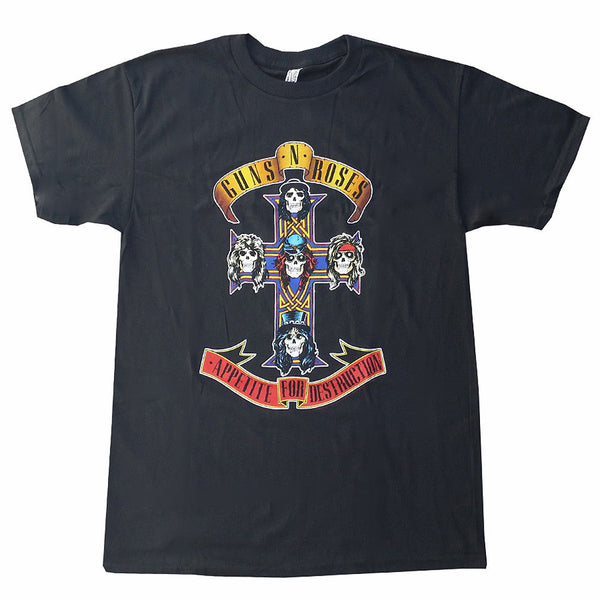 Guns N Roses - Appetite For Destruction Logo Black Short Sleeve Adult T-Shirt tee - Coastline Mall