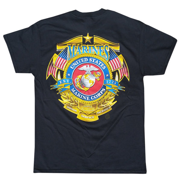 US Marines USMC American Flag Badge Of Honor Men's T-Shirt - Clothing, Shoes & Accessories:Men's Clothing:T-Shirts - Coastline Mall