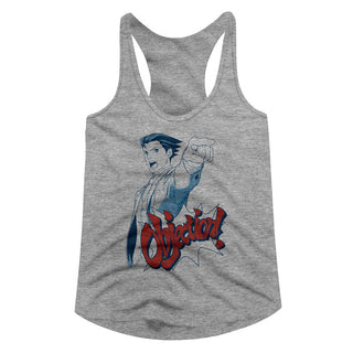 Ace Attorney - Objection | Gray Heather Ladies Racerback - Coastline Mall