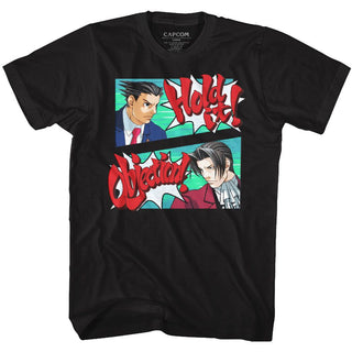 Ace Attorney Hold The Objection Logo Black Adult Short Sleeve T-Shirt tee - Coastline Mall