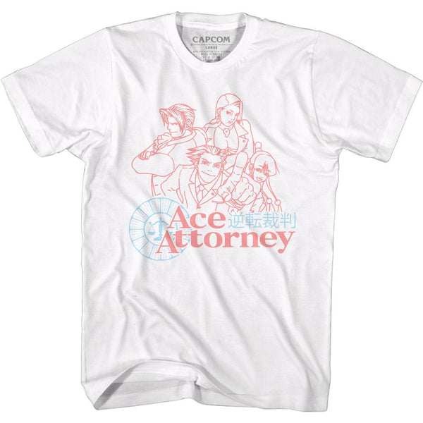 Ace Attorney Faded Red And Blue Logo White Adult Short Sleeve T-Shirt tee - Coastline Mall