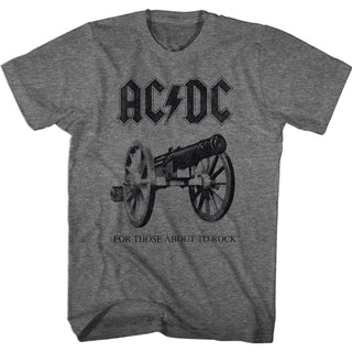 AC/DC - About To Rock Again Logo Graphite Heather Adult Short Sleeve T-Shirt tee - Coastline Mall