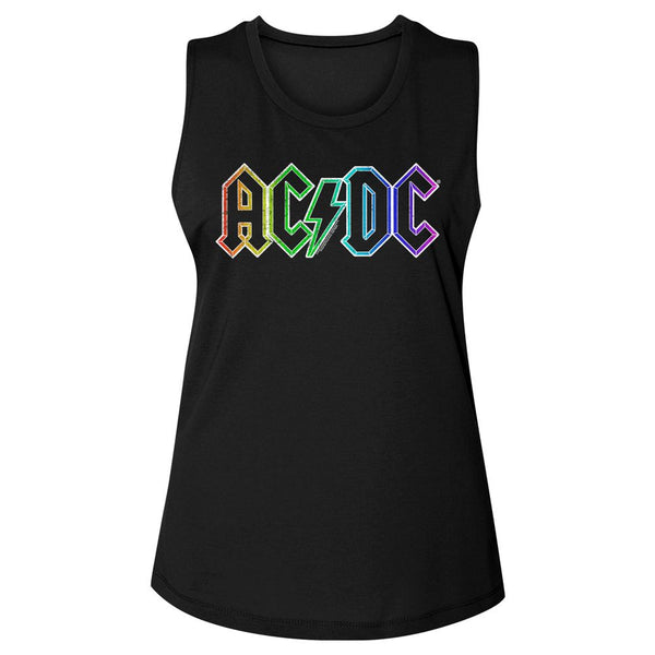AC/DC - Rainbow Logo - Black Ladies Muscle Tank - Coastline Mall