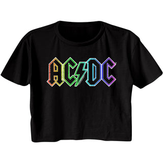 AC/DC - Rainbow Logo - Black Ladies Short Sleeve Festival Cali Crop T-Shirt - Coastline Mall