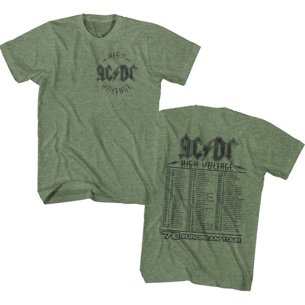 AC/DC - HV 76 Tour | Military Green Heather Front&Back Print S/S Adult T-Shirt - Coastline Mall