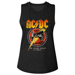 ACDC-Cannon Lightning-Black Ladies Slub Sleeveless Crew Neck Tee - Coastline Mall