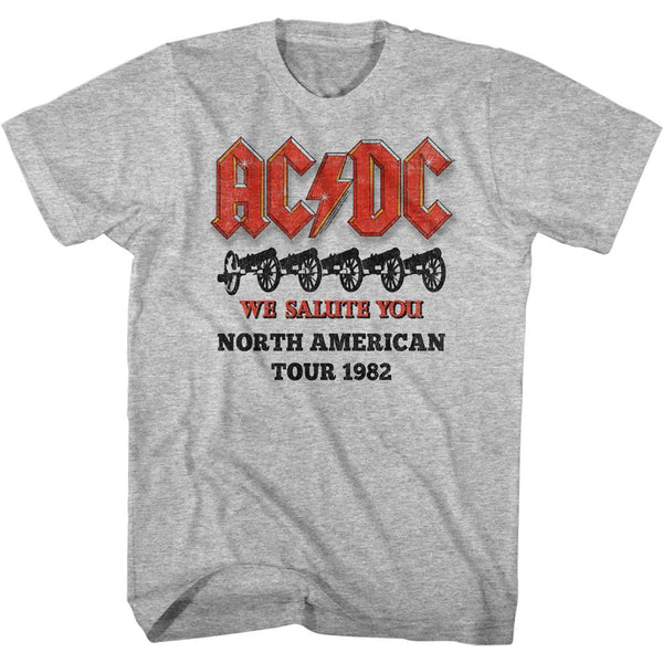 AC/DC Cannons Salute Logo Graphite Heather Adult Short Sleeve T-Shirt tee  - Coastline Mall