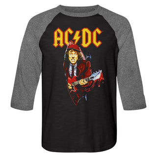 AC/DC - Guitar Drip Logo Vintage Black and Premium Heather 3/4 Sleeve Baseball Jersey T-Shirt tee - Coastline Mall