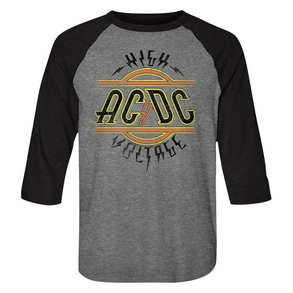 AC/DC - High Voltage Logo Premium Heather/Vintage Black Adult 3/4 Sleeve Baseball Jersey T-Shirt tee - Coastline Mall