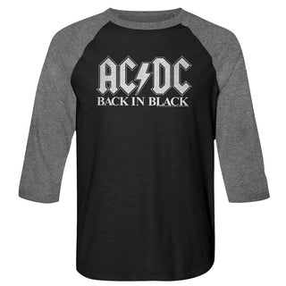 AC/DC - Back in Black 2 Logo Vintage Black/Premium Heather Adult Raglan 3/4 Sleeve Baseball Jersey T-Shirt tee - Coastline Mall