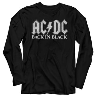 AC/DC - Back in Black 2 Logo Black Adult Long Sleeve T-Shirt tee - Coastline Mall
