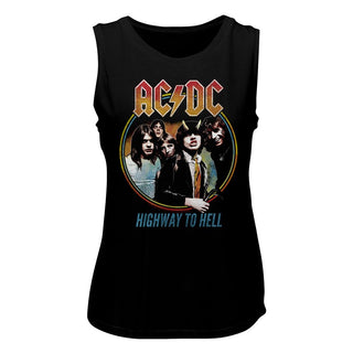 ACDC-Highway To Hell Tricolor-Black Ladies Muscle Tank - Coastline Mall