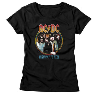 AC/DC - Highway To Hell Tricolor Logo - Black Ladies Short Sleeve T-Shirt - Coastline Mall