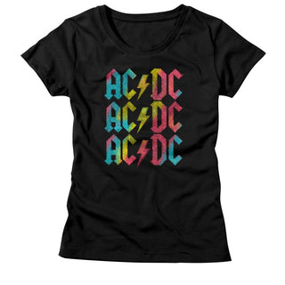 AC/DC - Rainbow Repeat | Black S/S Ladies T-Shirt | Clothing, Shoes & Accessories:Women's Clothing:T-Shirts - Coastline Mall