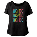 AC/DC - Rainbow Repeat | Vintage Black S/S Ladies Dolman T-Shirt | Clothing, Shoes & Accessories:Women's Clothing:T-Shirts - Coastline Mall