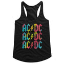 AC/DC - Rainbow Repeat | Black Ladies Racerback | Clothing, Shoes & Accessories:Women's Clothing:T-Shirts - Coastline Mall