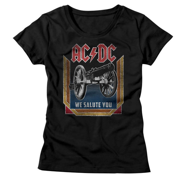 AC/DC We Salute You Logo Black Ladies Bella Short Sleeve T-Shirt tee - Coastline Mall