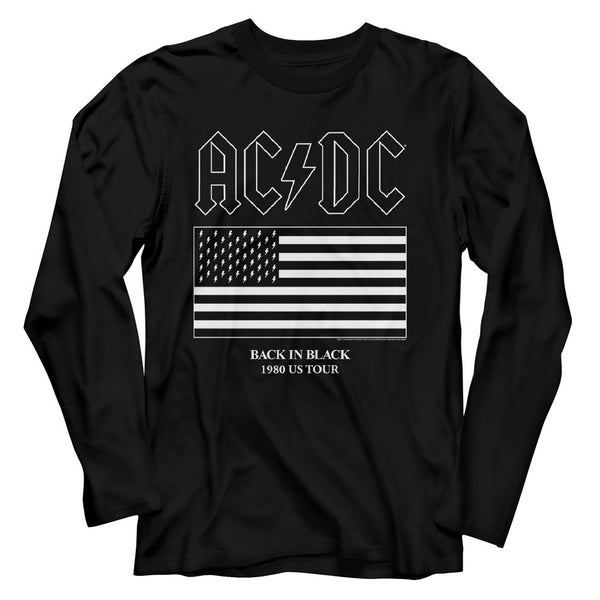 AC/DC - Us Tour Flag Logo Black Adult Long Sleeve T-Shirt tee - Coastline Mall