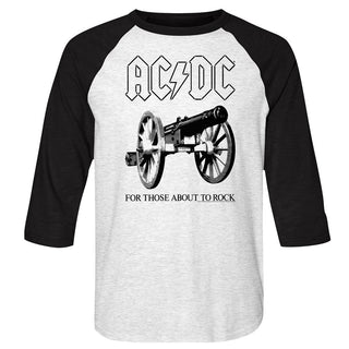 AC/DC - About To Rock Logo White Heather/Vintage Black 3/4 Sleeve Baseball Jersey T-Shirt tee - Coastline Mall