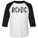 AC/DC - Logo Distress | White Heather/Vintage Black Adult 3/4 Sleeve Raglan - Coastline Mall