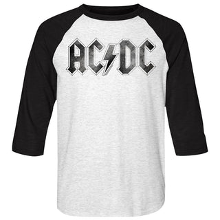 AC/DC - Logo Distress | White Heather/Vintage Black Adult 3/4 Sleeve Raglan - Coastline Mall