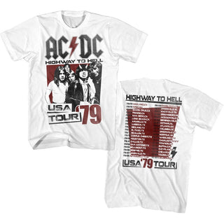 AC/DC - Highway To Hell Tour 79 Logo White Front and Back Print Adult Short Sleeve T-Shirt tee - Coastline Mall