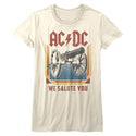AC/DC Salute Vintage White Ladies Bella Short Sleeve T-Shirt tee  - Coastline Mall