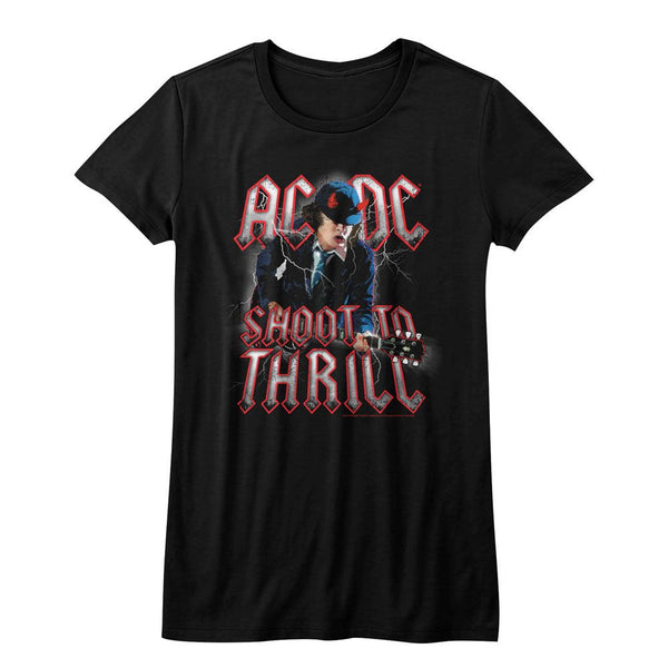AC/DC Shoot To Thrill logo Black Ladies Bella Short Sleeve T-Shirt tee - Coastline Mall
