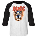 AC/DC - Vintage Fly On Wall | White Heather/Vintage Black 3/4 Sleeve Baseball Jersey T-Shirt tee - Coastline Mall