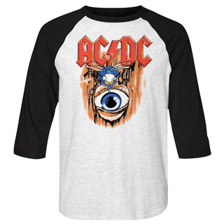AC/DC - Vintage Fly On Wall | White Heather/Vintage Black 3/4 Sleeve Baseball Jersey T-Shirt tee - Coastline Mall