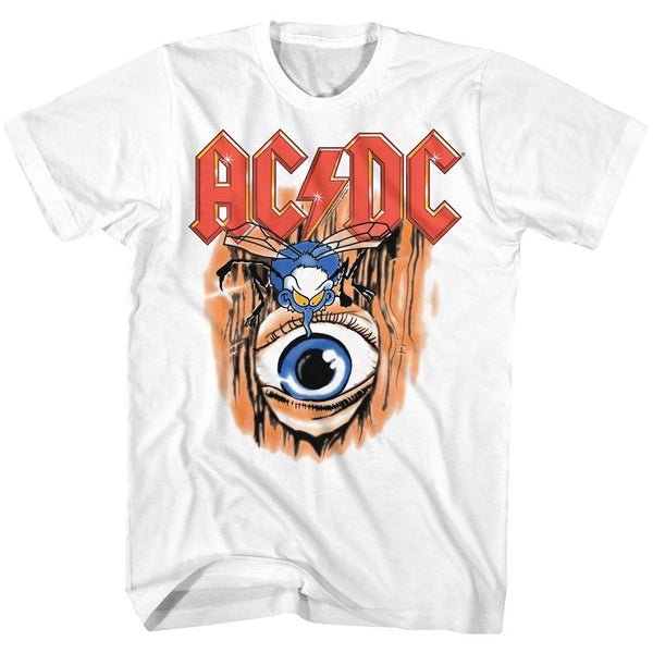 AC/DC - Vintage Fly On Wall Logo White Adult Short Sleeve T-Shirt tee - Coastline Mall