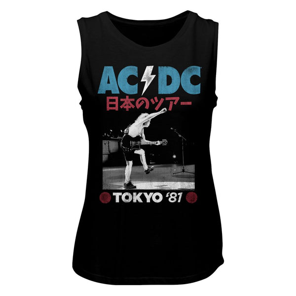 AC/DC - Tokyo 81 Logo Black Ladies Muscle Tank Top T-Shirt tee - Coastline Mall