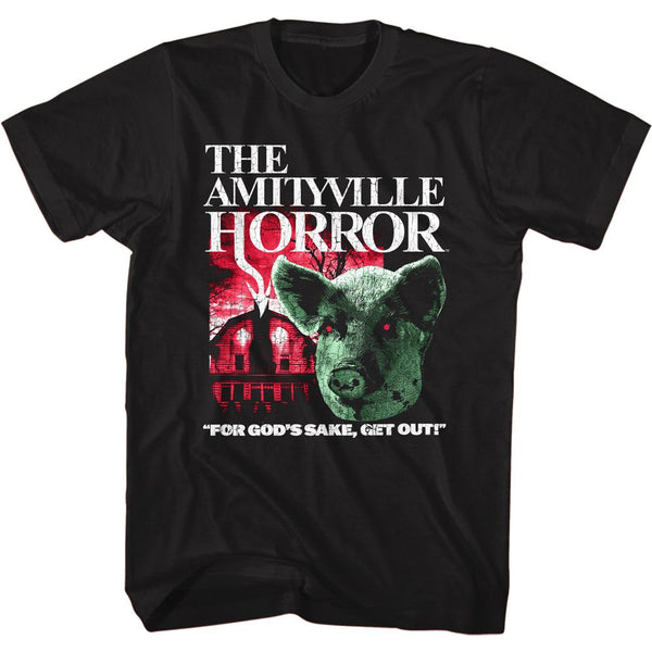 Amityville Horror-Pig & House-Black Adult S/S Tshirt | Clothing, Shoes & Accessories:Men's Clothing:T-Shirts - Coastline Mall