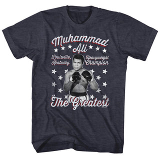Muhammad Ali-Vintage Greatest-Navy Heather Adult S/S Tshirt - Coastline Mall