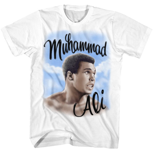 Muhammad Ali-Airbrush-White Adult S/S Tshirt - Coastline Mall
