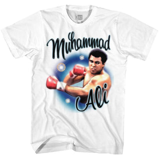 Muhammad Ali-Airbrush Punch-White Adult S/S Tshirt - Coastline Mall