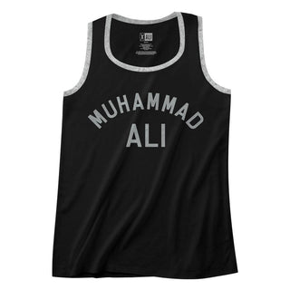 Muhammad Ali - Arch Ali Logo Black and Gray Heather Adult Tank Top T-Shirt tee With Piping - Coastline Mall