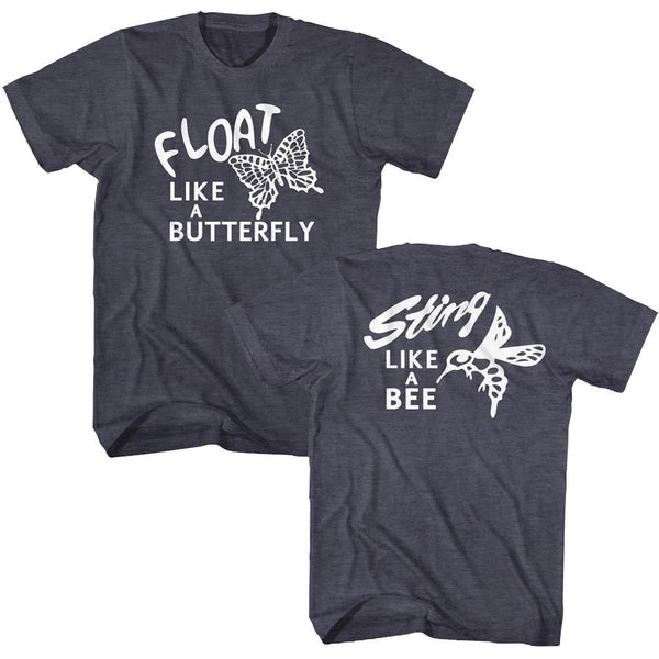 Muhammad Ali - Float Sting Logo Navy Heather Front and Back Print Adult Short Sleeve T-Shirt tee - Coastline Mall