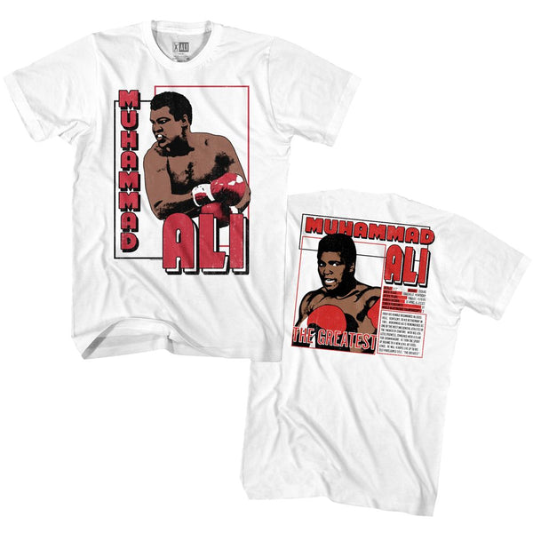 Muhammad Ali - Ali Greatest Logo White Adult Front and Back Print Adult Short Sleeve T-Shirt tee - Coastline Mall