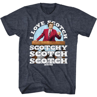 Anchorman-I Love Scotch-Navy Heather Adult S/S Tshirt - Coastline Mall