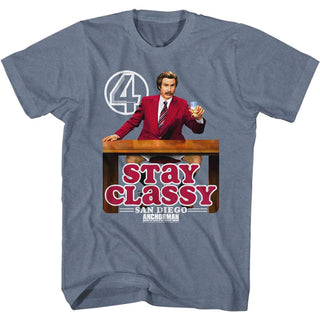 Anchorman-Stay Classy Logo-Indigo Heather Adult S/S Tshirt - Coastline Mall