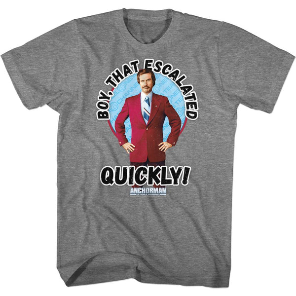 Anchorman-Escalated Quickly-Graphite Heather Adult S/S Tshirt - Coastline Mall