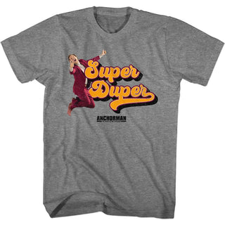 Anchorman-Super Duper-Graphite Heather Adult S/S Tshirt - Coastline Mall