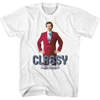 Anchorman-Ron Classy Text-White Adult S/S Tshirt - Coastline Mall