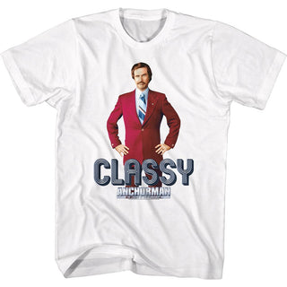 Anchorman-Ron Classy Text-White Adult S/S Tshirt - Coastline Mall