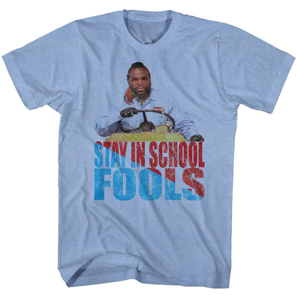 Mr. T-Stay In School-Light Blue Heather Adult S/S Tshirt - Coastline Mall