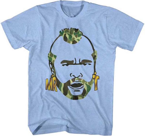 Mr. T-Camo Hair-Light Blue Heather Adult S/S Tshirt - Coastline Mall