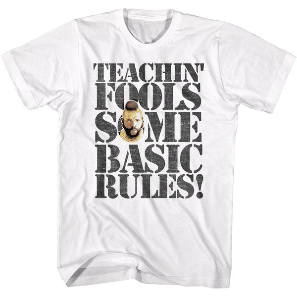 Mr. T-Rules For Fools-White Adult S/S Tshirt - Coastline Mall