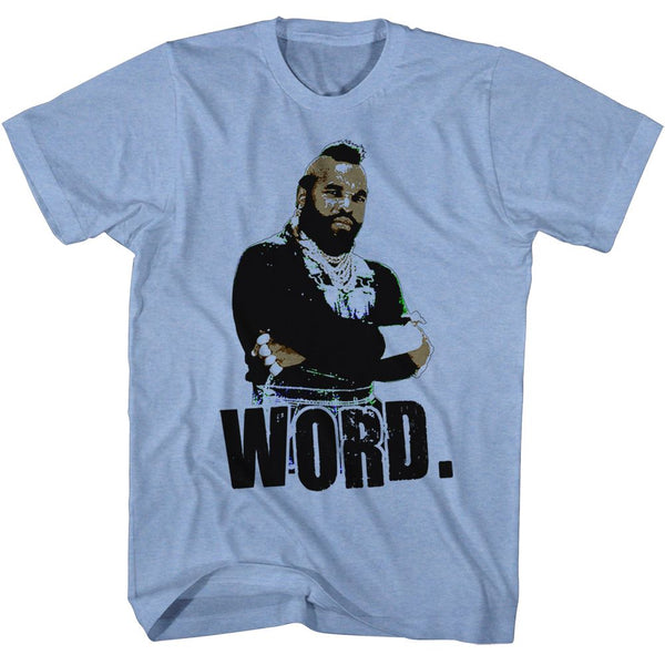 Mr. T-Word-Light Blue Heather Adult S/S Tshirt - Coastline Mall