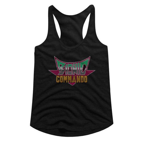 Bionic Commando-Pixel Logo-Black Ladies Racerback - Coastline Mall